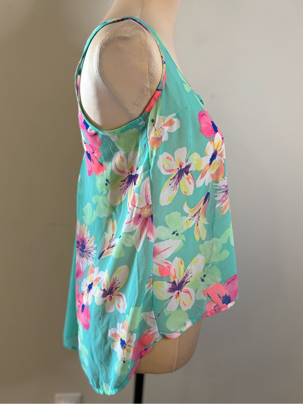 Candies floral tank top teal pink purple SZ XS - Picture 2 of 11